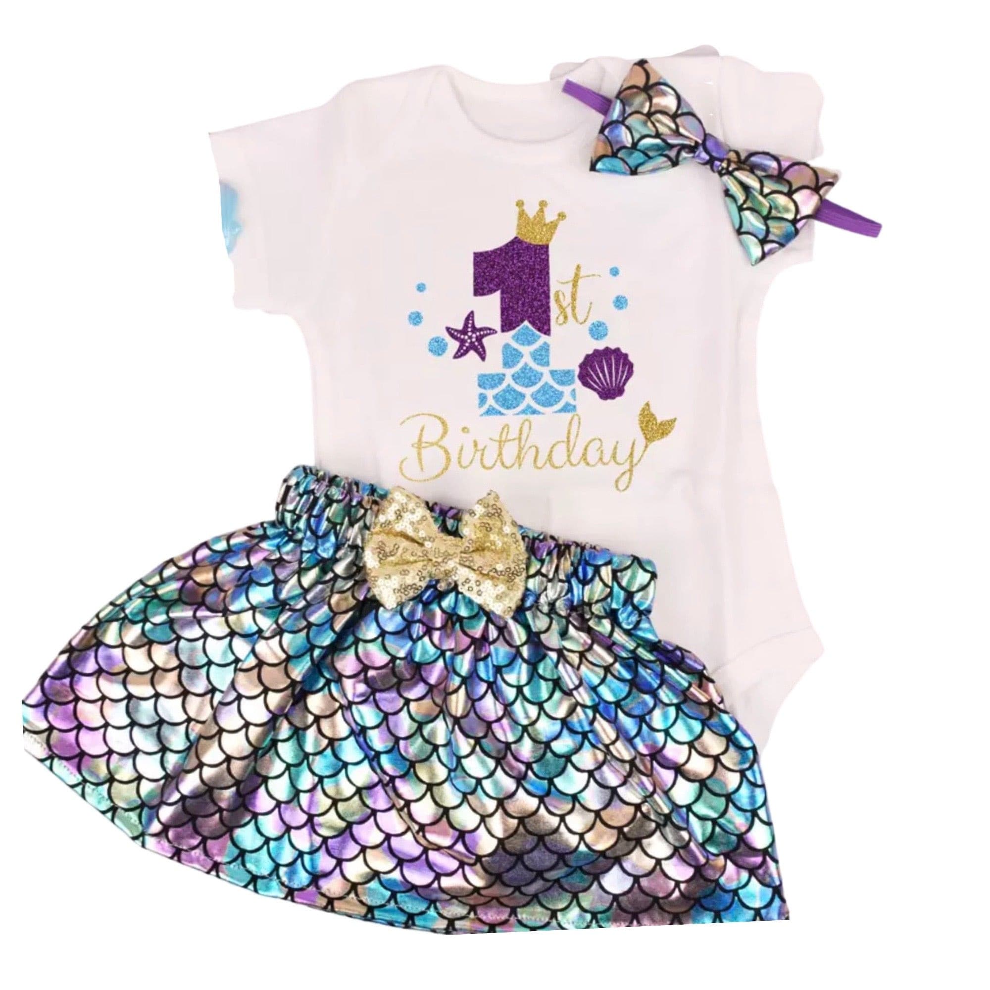 First Birthday One Romper - Mermaid Theme , Blue.