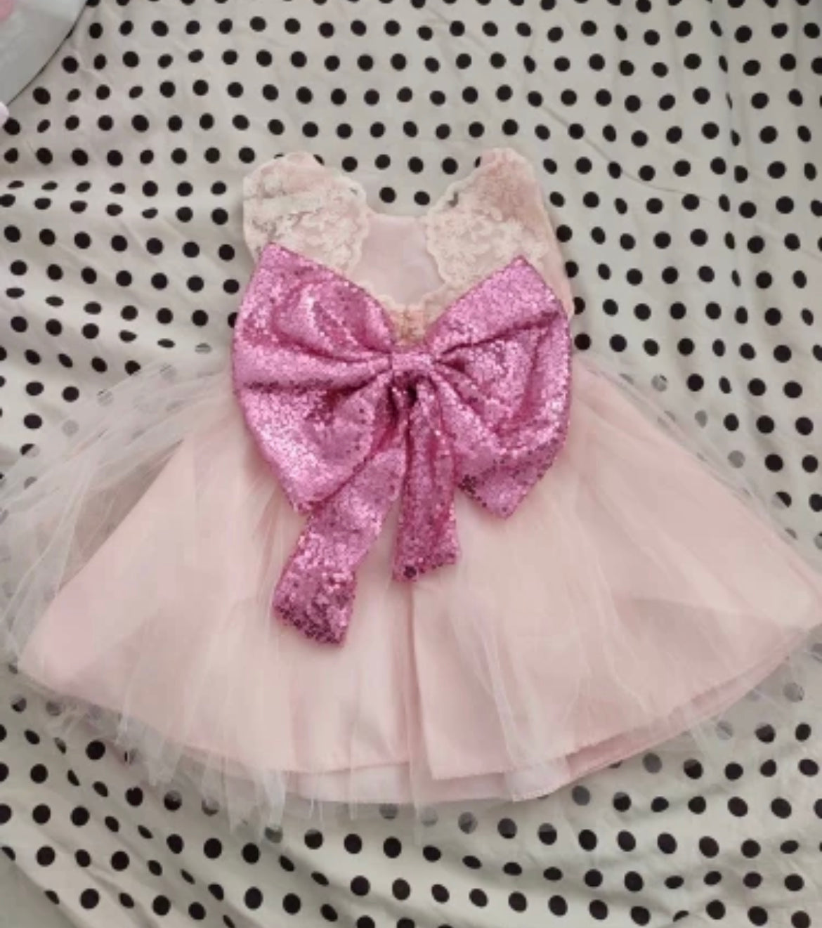 Elissa - Pink Princess Tulle Dress with Large Sequin Bow.