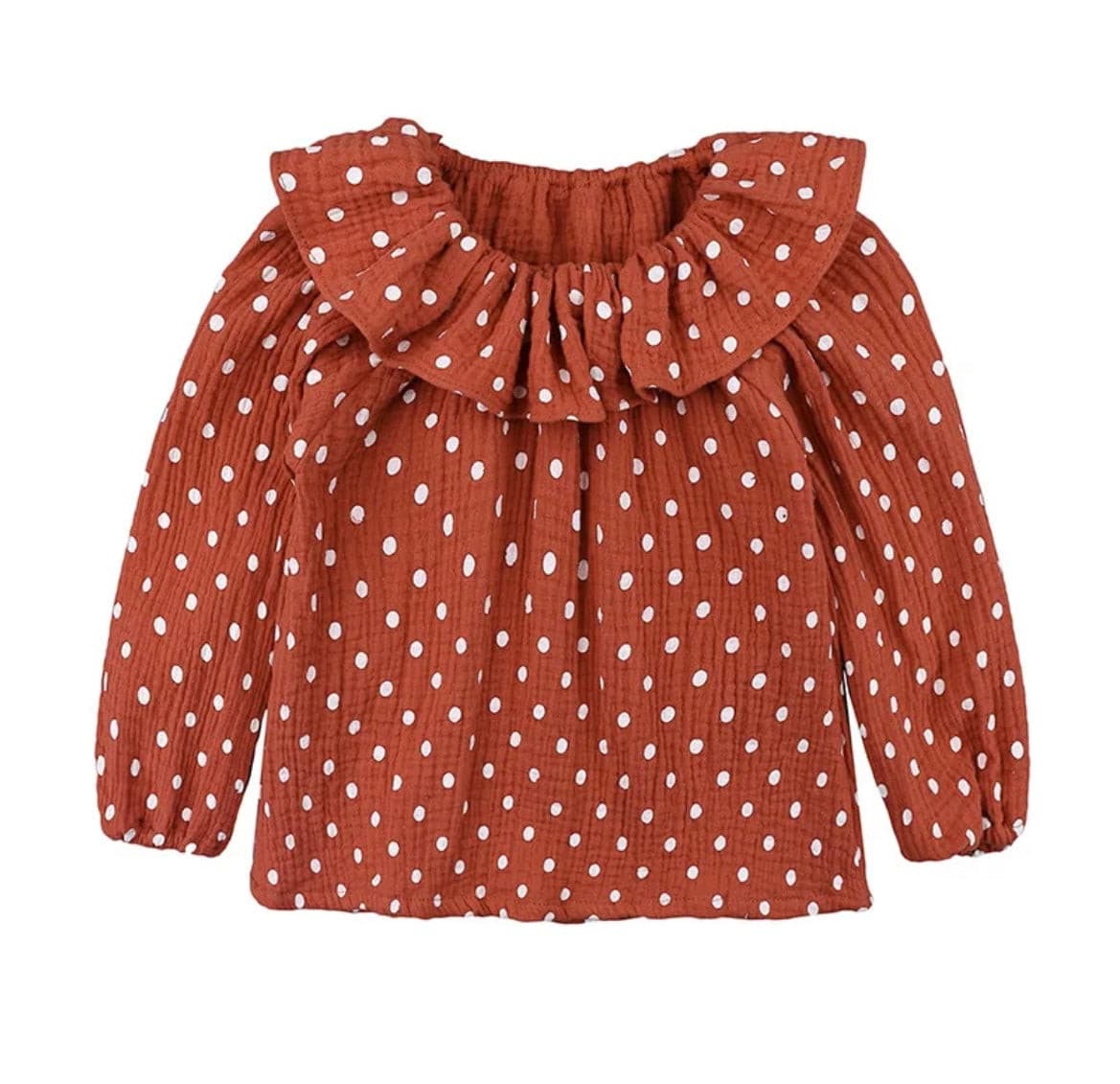 Polka Dot - Baby Girl Frill Linen Blouse -m.