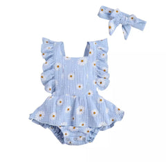 MUSLIN DAISY ROMPER - BLUE.