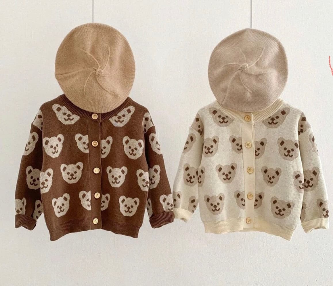 Knitted Teddy Bear Cardigan - Milk.