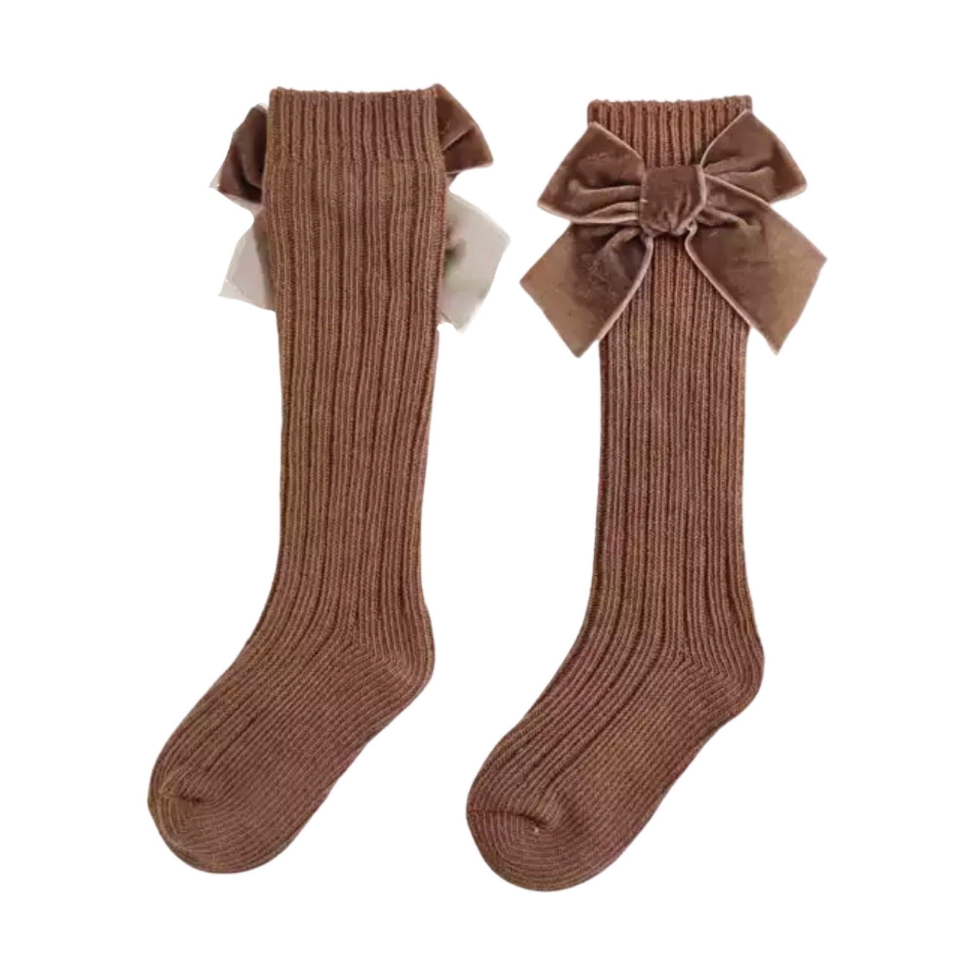 Valentina - Velvet Bow Baby Socks - Rust.