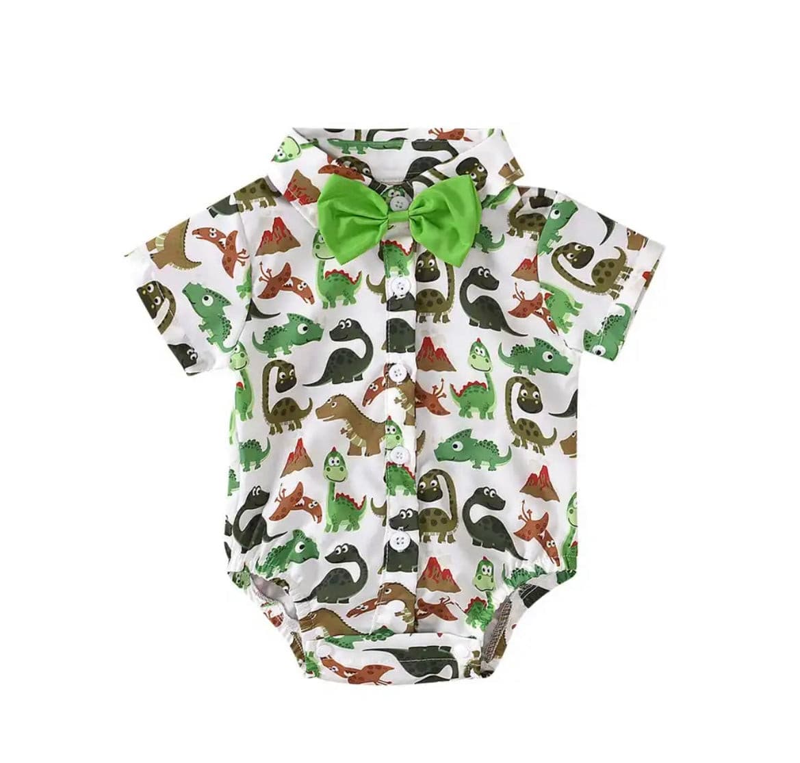 Baby Boy Dinosaur Romper + Bow tie - Green.