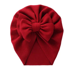 Ribbed Baby Plain Stretchy Bow Knot Turban - Red.