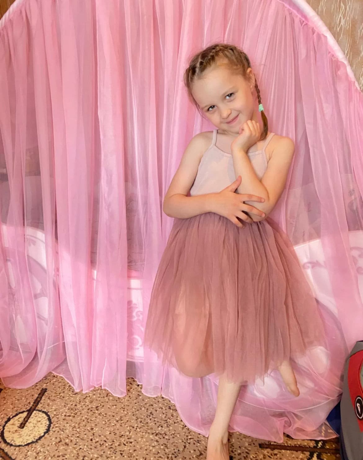 Mila - Dusty Pink Singlet Dress with Tulle Tutu.