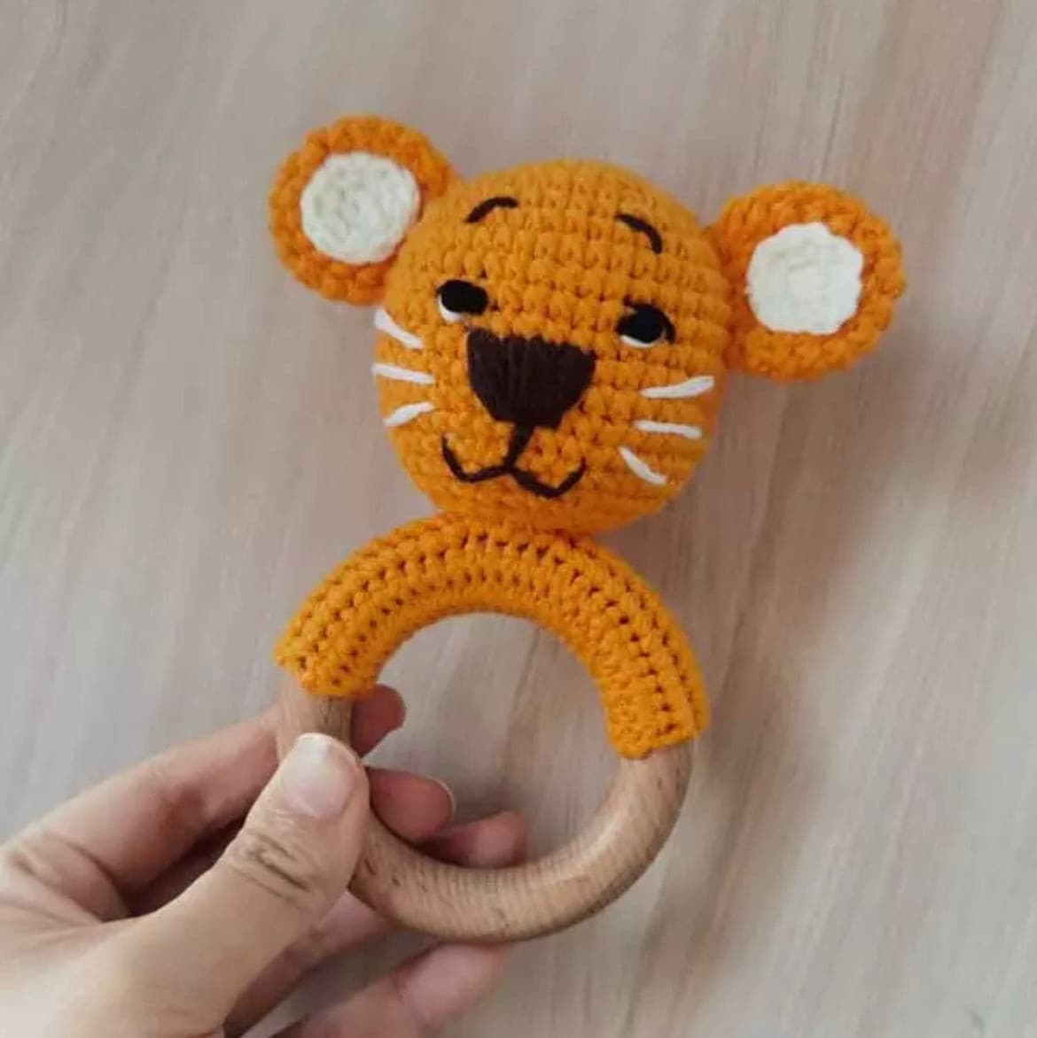 Crochet Baby Rattle Toy, Smooth Beech Wood Teething, Crochet Ring Soother Baby Girls Toys Children Product Gif.