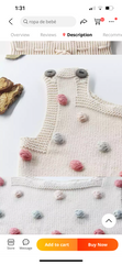 Baby Girl Knitted Romper with Bobbles / Pom Pom - Natural / Multi.