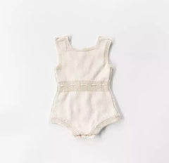 Baby Girl Knitted Romper with Bobbles / Pom Pom - Natural / Multi.