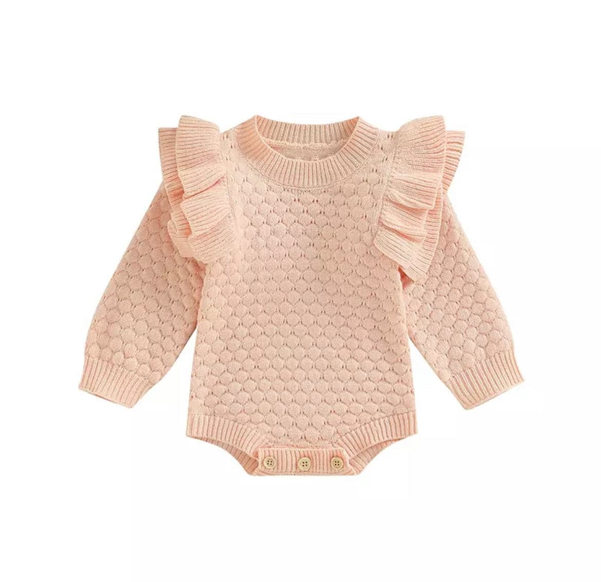 Bindi - Girls Knitted Ruffle Sleeve Romper.