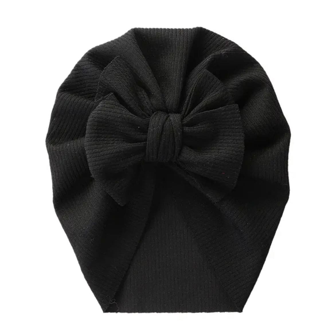 Ribbed Baby Plain Stretchy Bow Knot Turban - Black.