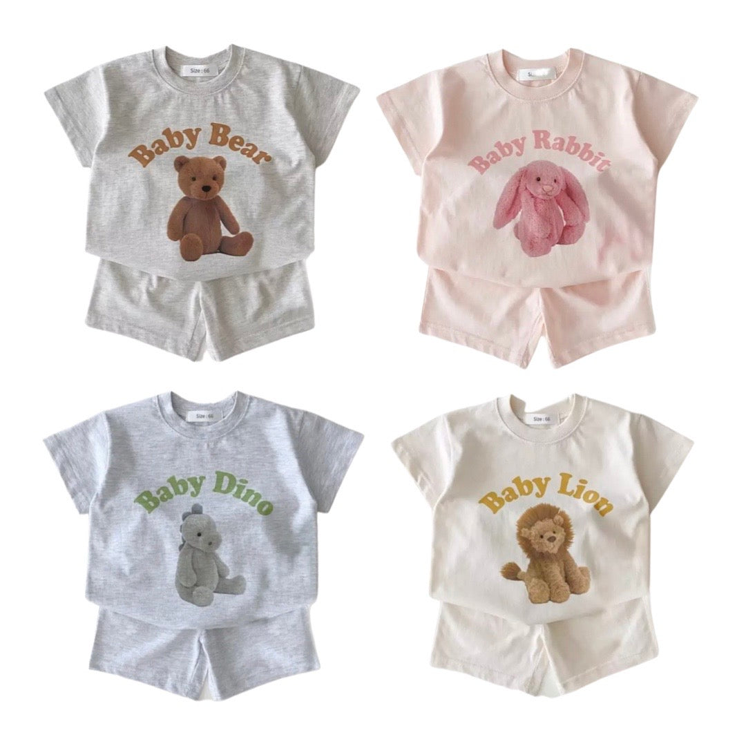 Unisex Pure Cotton Tee & Shorts Set - Pink Riley Rabbit