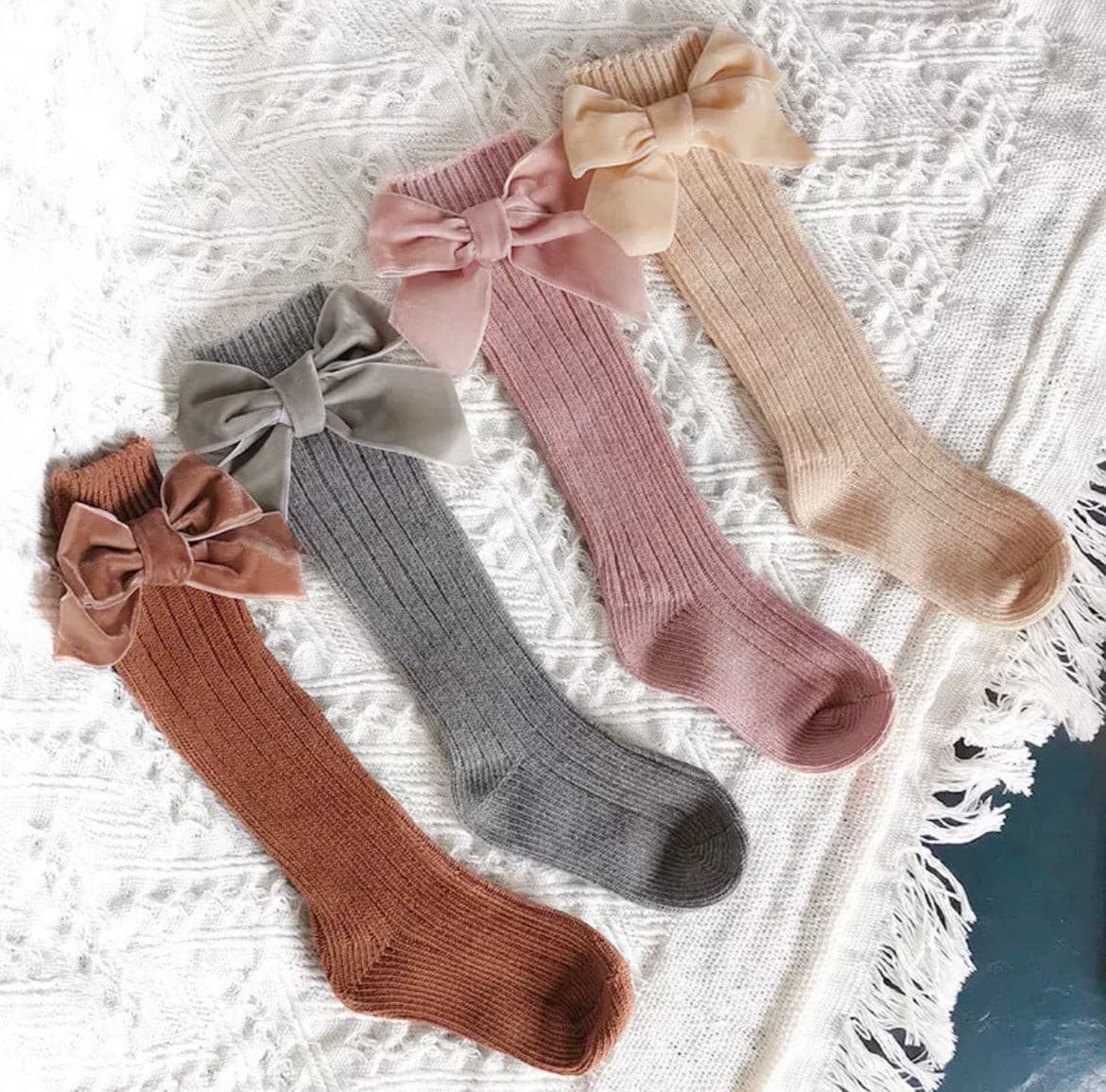 Valentina - Velvet Bow Baby Socks - Grey.