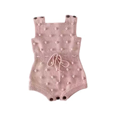 Baby Girl Knitted Romper with Bobbles / Pom Pom - Dusty Pink.