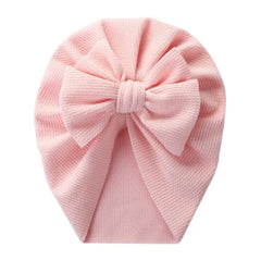 Ribbed Baby Plain Stretchy Bow Knot Turban - Baby Pink.