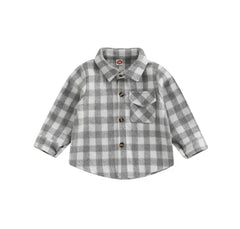 Boys Plaid Cotton Shirt - Grey & White Check.