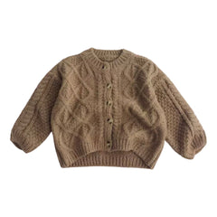 Knitted Crochet  Cardigan Jumper - Coffee.