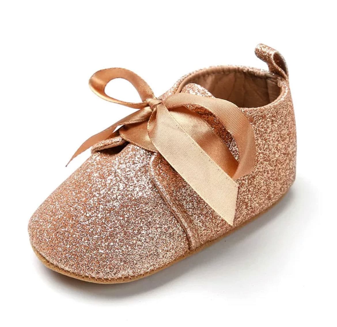 Glitterati- Rose Gold Glitter Baby Shoes - First Walker Vegan Leaher with Velcro Straps.