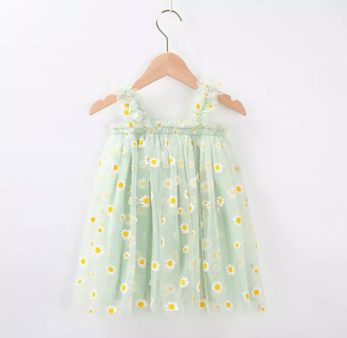 Girls Tulle Tutu Dress with Daisies - Vintage Mint.
