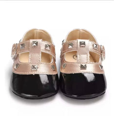 Baby Patent Studded T-Bar Shoes  - Black.