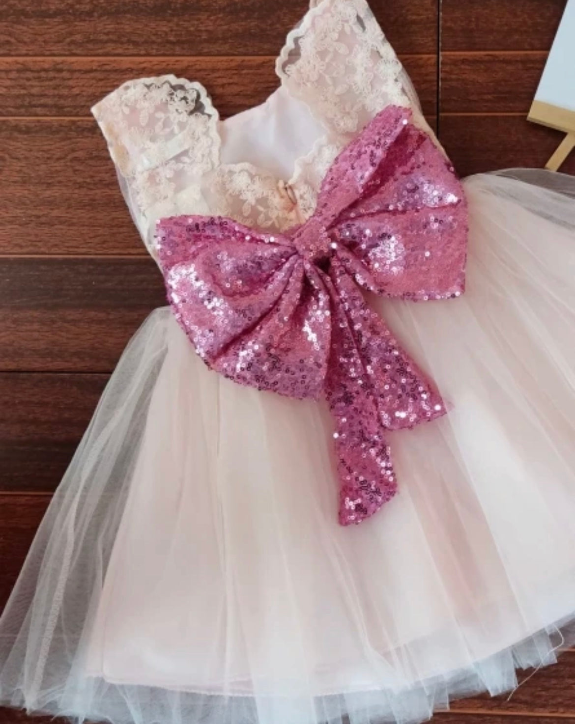 Elissa - Pink Princess Tulle Dress with Large Sequin Bow.