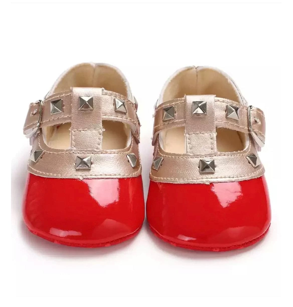 Baby Patent Studded T-Bar Shoes  - Red.