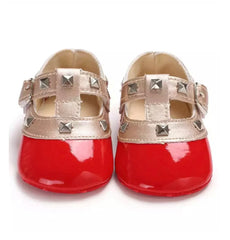 Baby Patent Studded T-Bar Shoes  - Red.