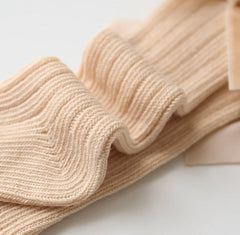 Valentina - Velvet Bow Baby Socks - Oatmeal Beige.