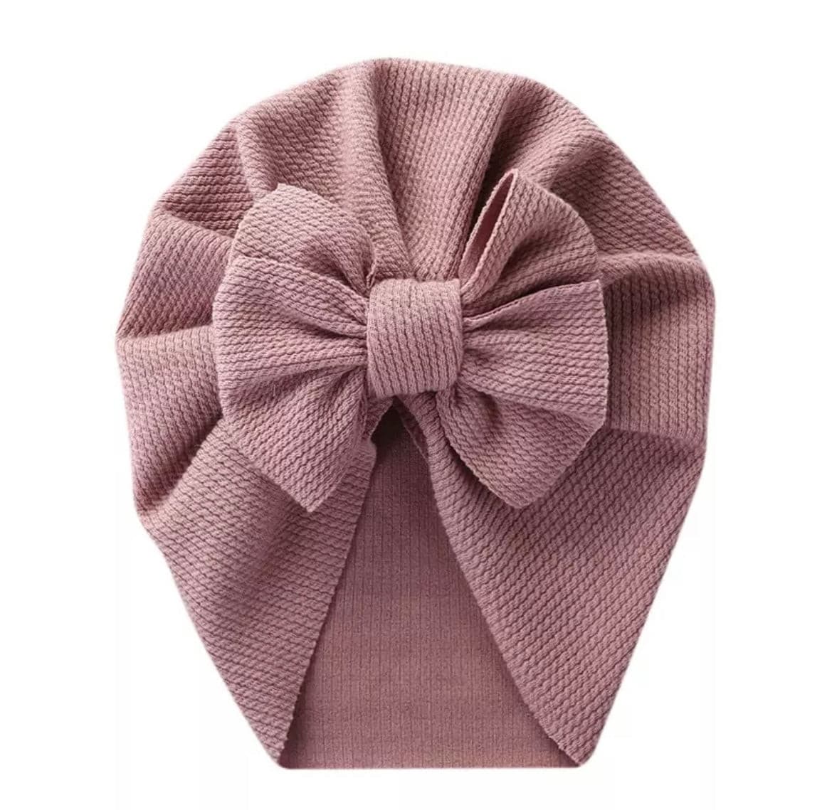 Ribbed Baby Plain Stretchy Bow Knot Turban - Mauve.