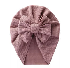 Ribbed Baby Plain Stretchy Bow Knot Turban - Mauve.