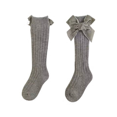 Valentina - Velvet Bow Baby Socks - Grey.