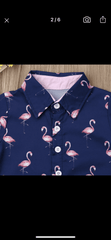 Boys Flamingo Button Shirt & Pink Shorts Set.