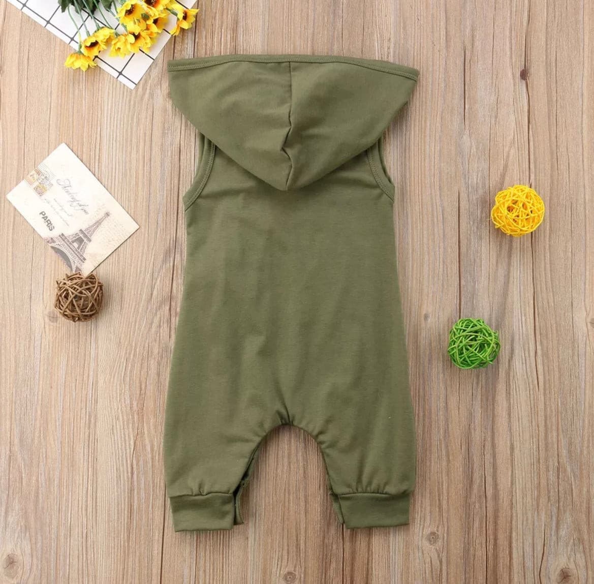 Khaki Zip Hoodie Romper.