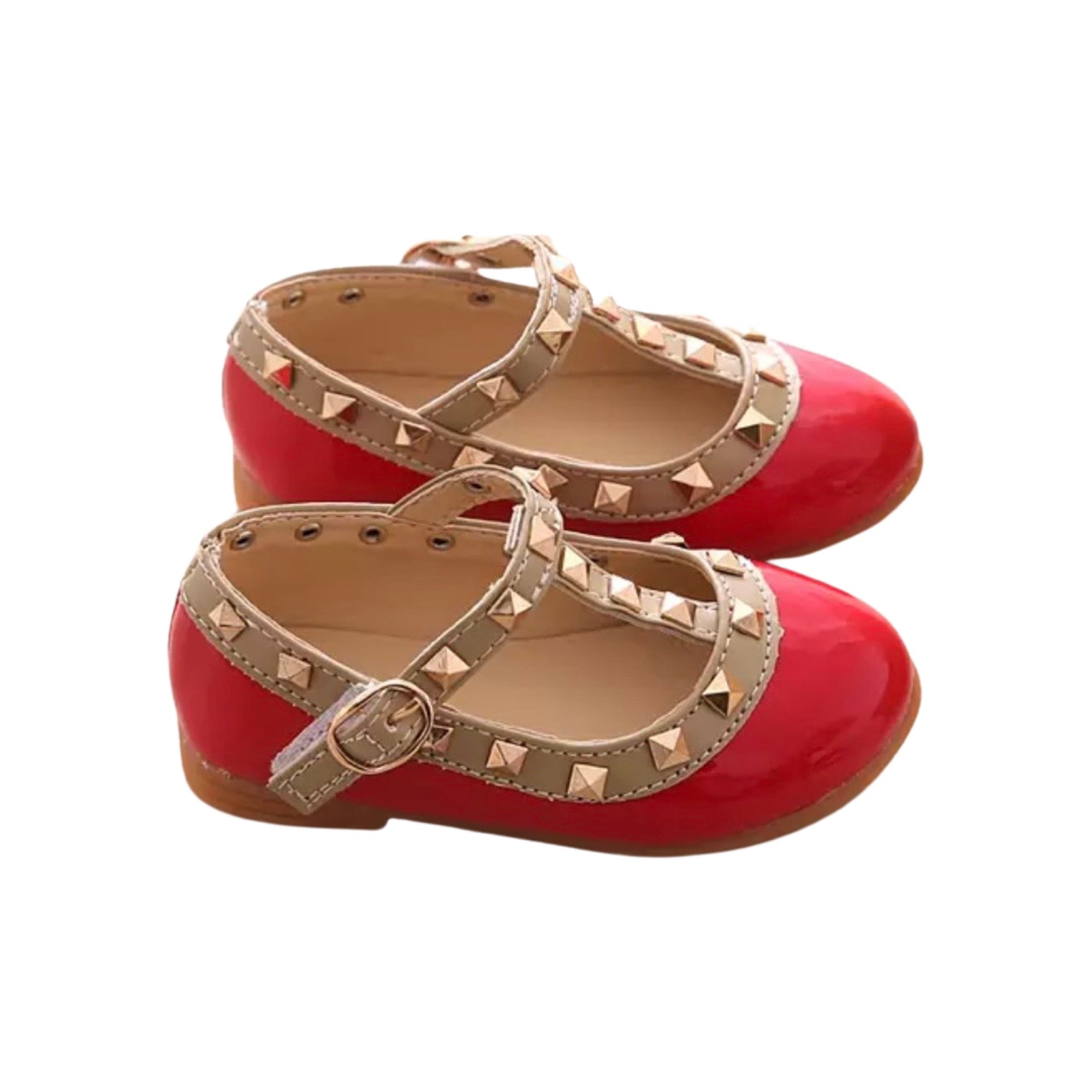 Valerie -Rockstar Stud Patent Leather Girl Shoes - Red.