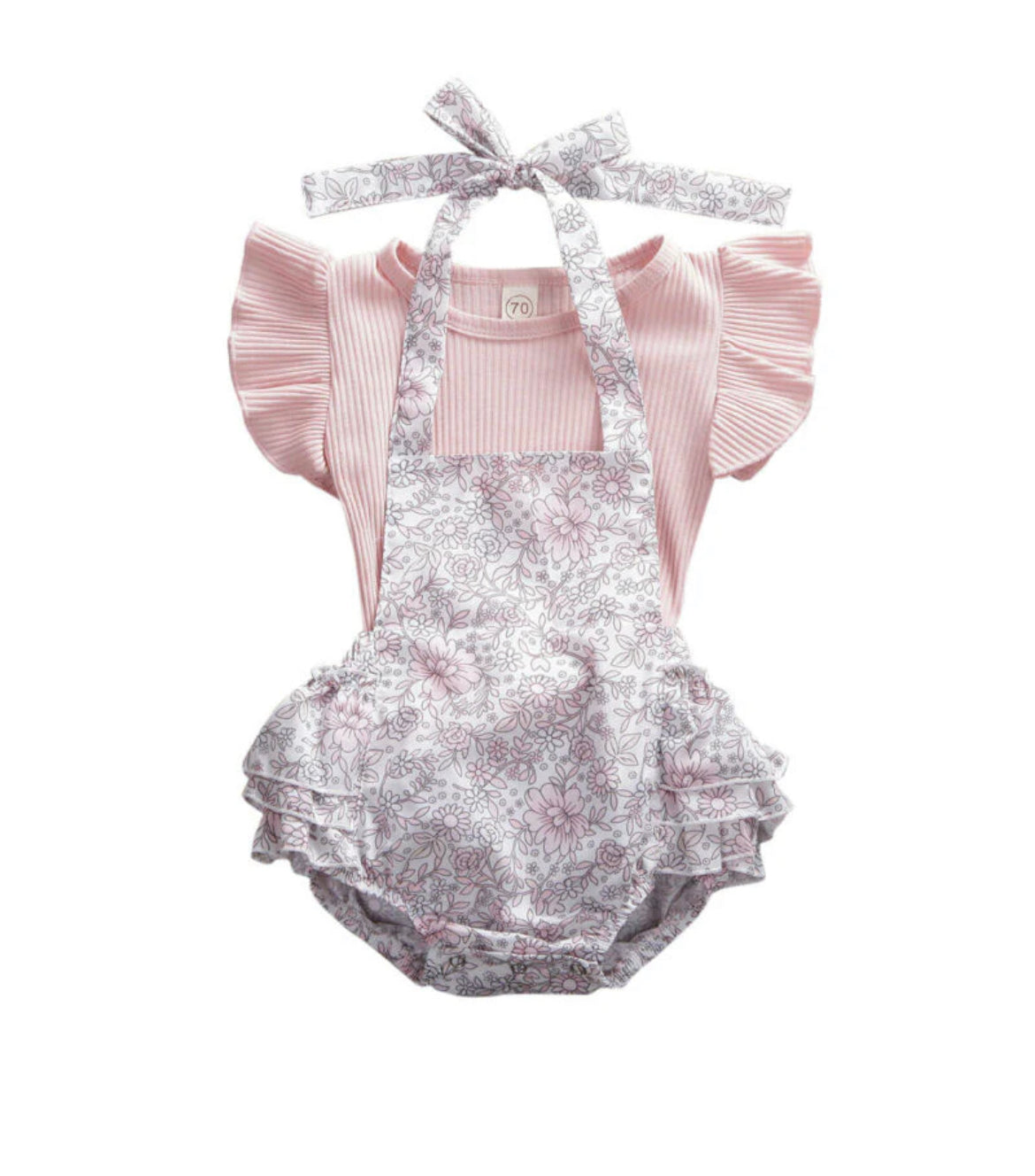 Pastel Floral Ruffles Romper Set.