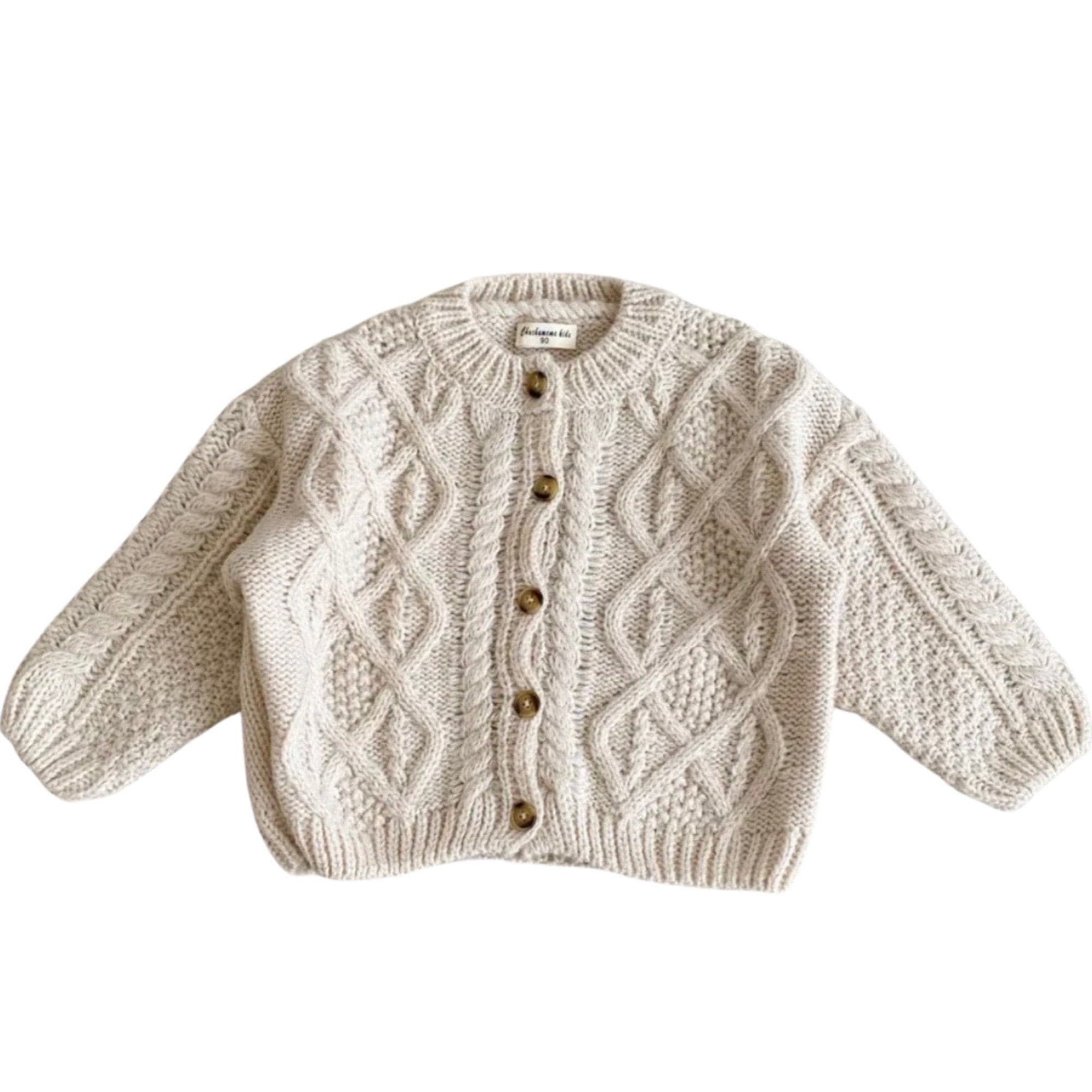 Knitted Crochet  Cardigan Jumper - Oatmeal.