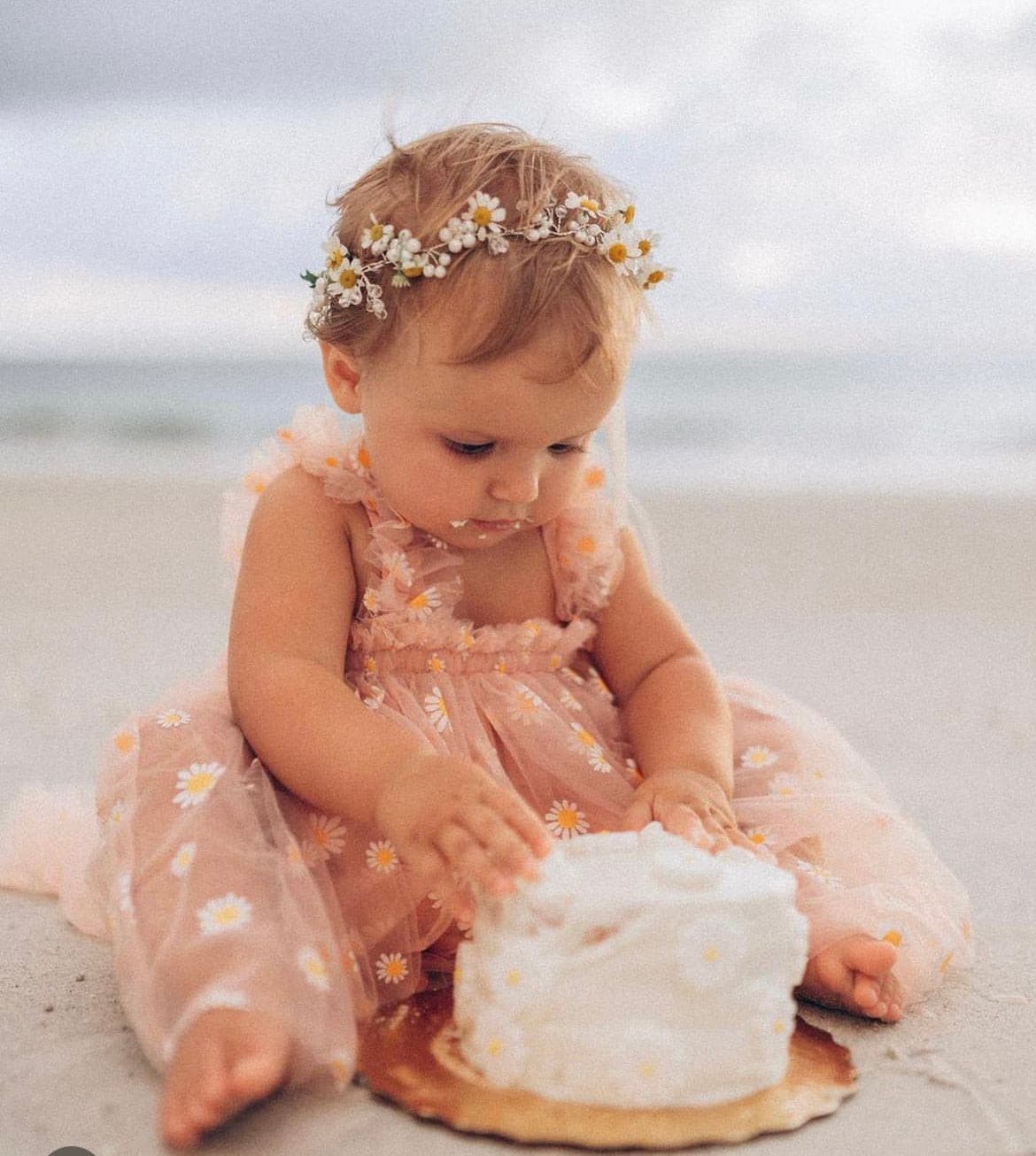 Girls Tulle Tutu Dress with Daisies - Violet Purple.