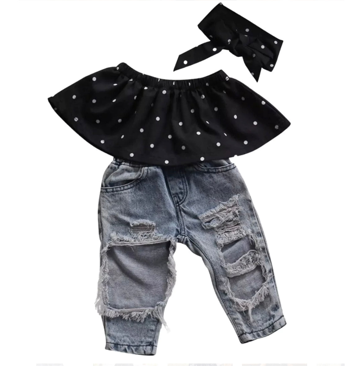 Polka Dot Top & Denim Jeans Set.