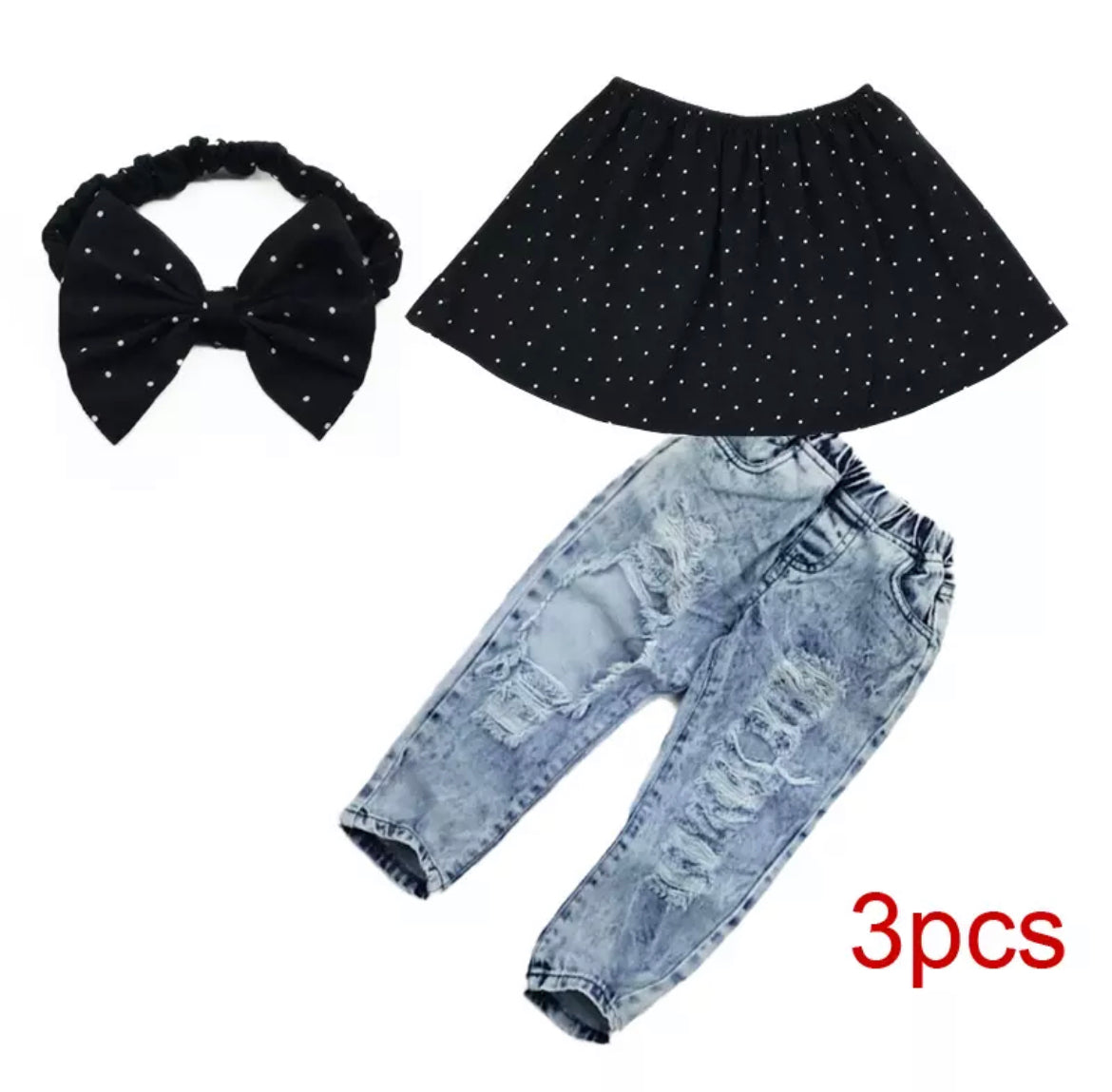 Polka Dot Top & Denim Jeans Set.