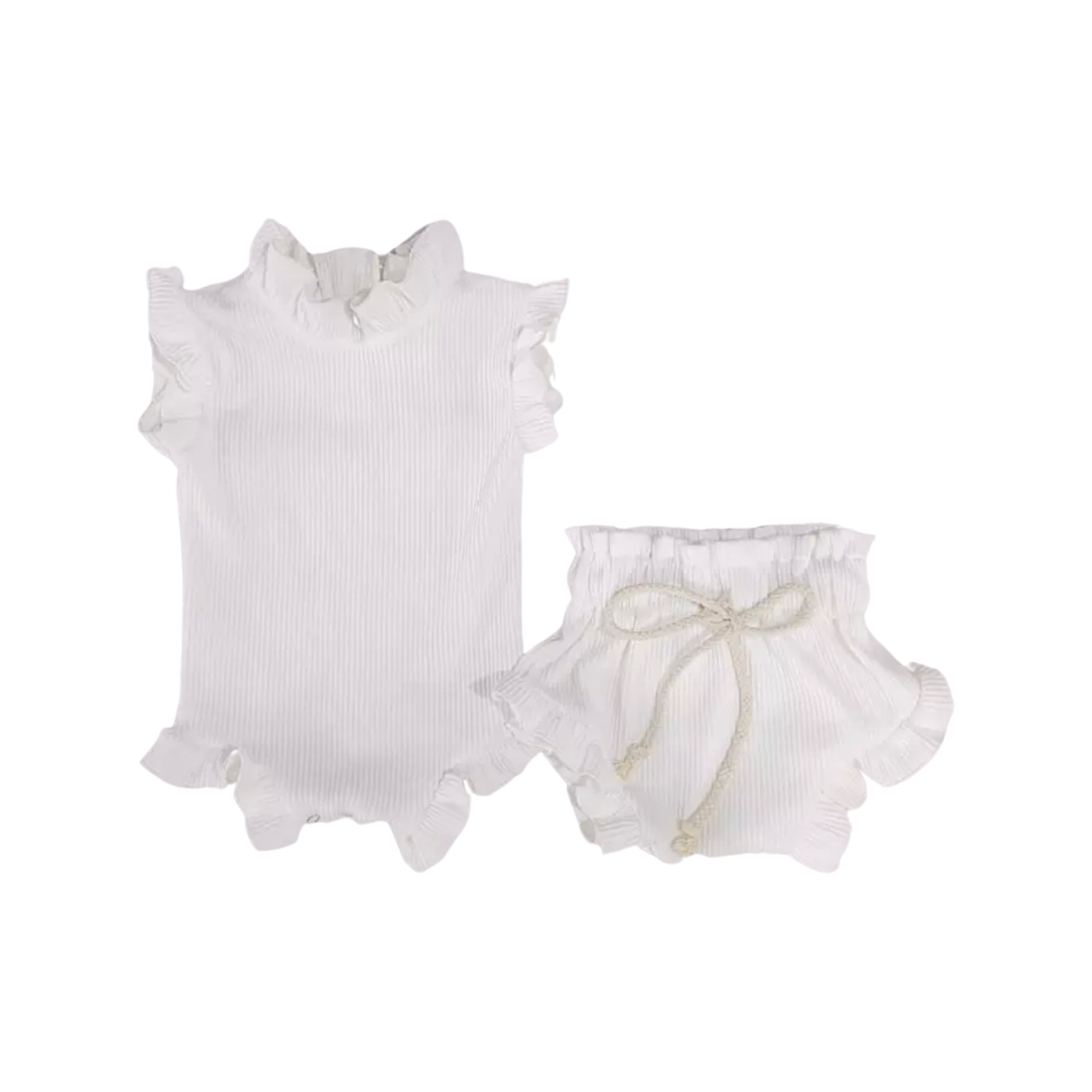 Baby Girls Short Sleeve Romper 2 piece Set, Soft Waffle Cotton.