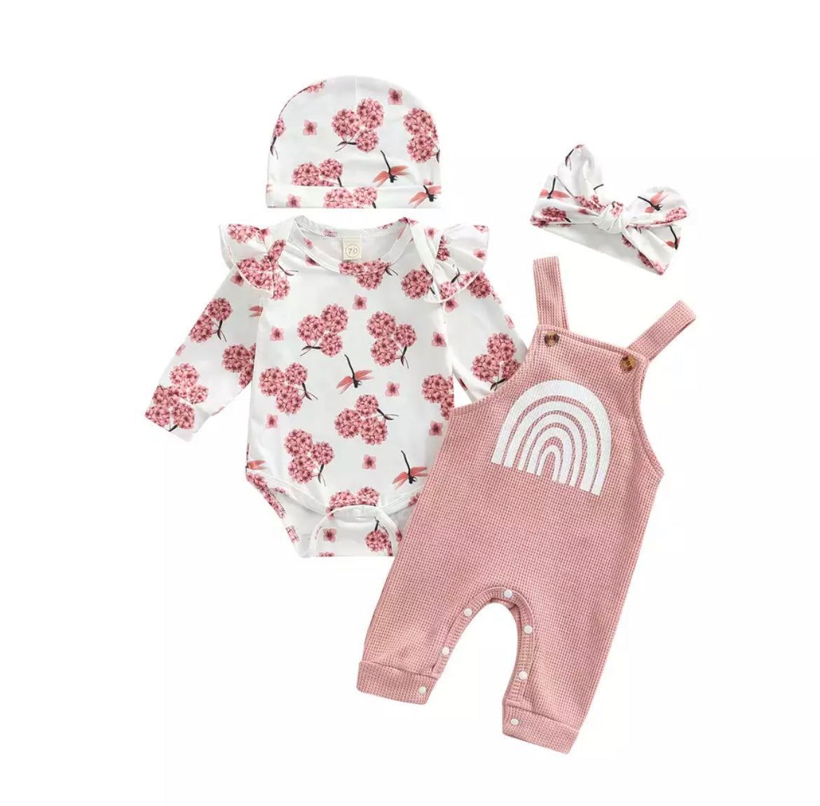 Floral Rainbow Overall Set - Pink.