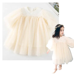 Cloud Dress - Soft Layers Tulle Puff Sleeve Girls Dress.