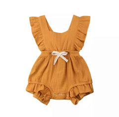 Lilly- Cotton Muslin Romper , Mustard.