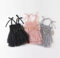 Tulle Layer Dress with Glitter Bow- Dusty Pink.