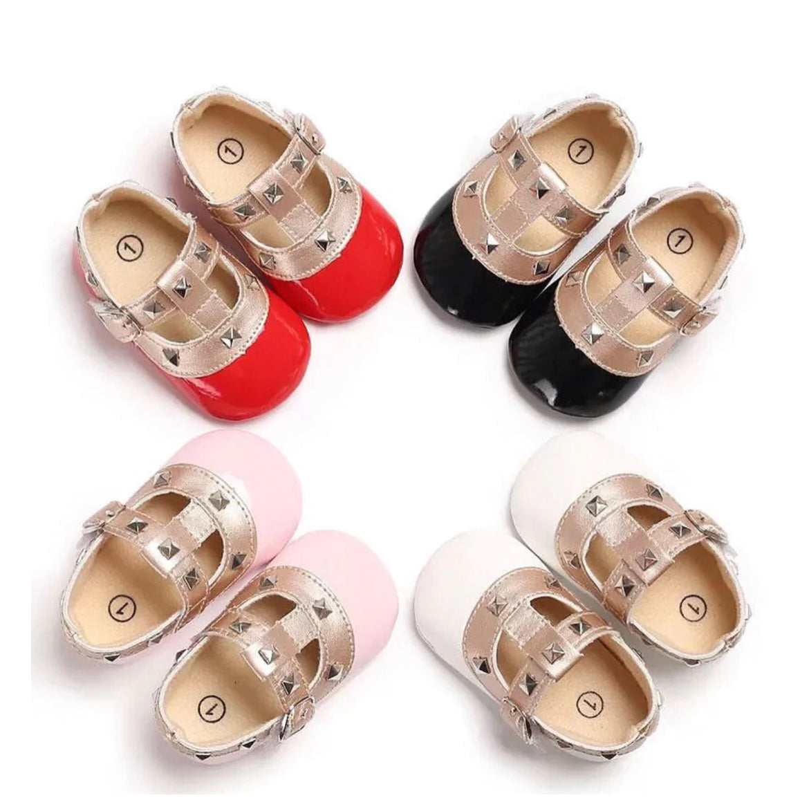 Baby Patent Studded T-Bar Shoes  - Pink.