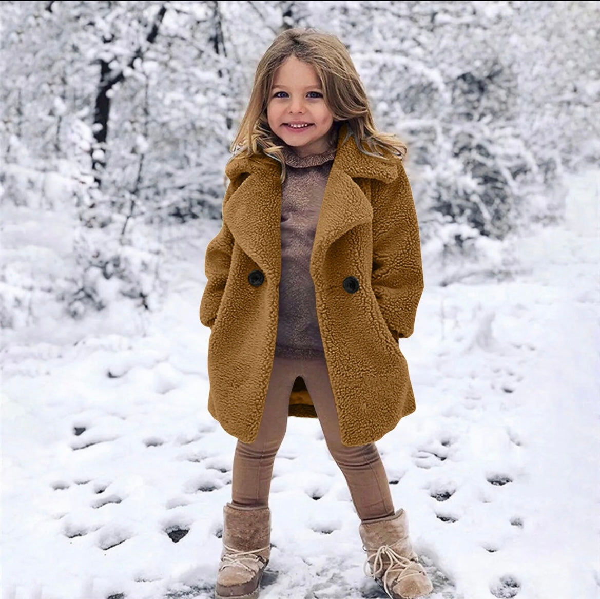 Girls Sherpa Coat - Coffee.