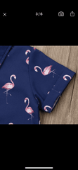 Boys Flamingo Button Shirt & Pink Shorts Set.