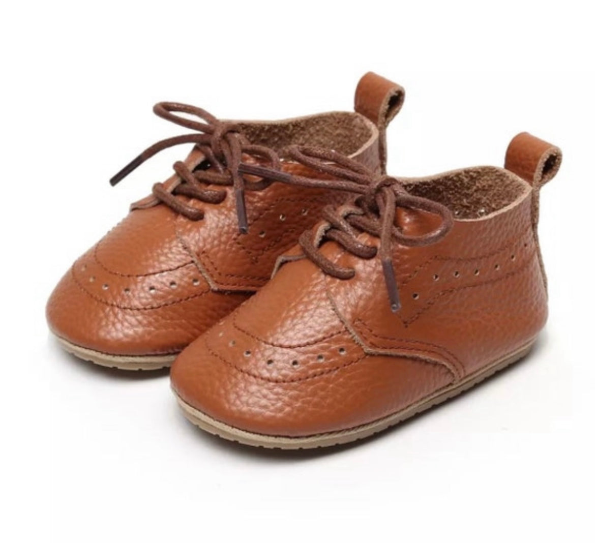 Baby Oxford Brogues - Handmade Genuine Leather Baby Shoes, Tan.