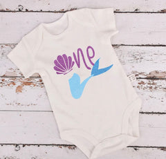 First Birthday One Romper - Mermaid Theme , Blue.