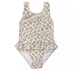 Girls Swimsuit , Beige Flowers, from 12 months-12 years.