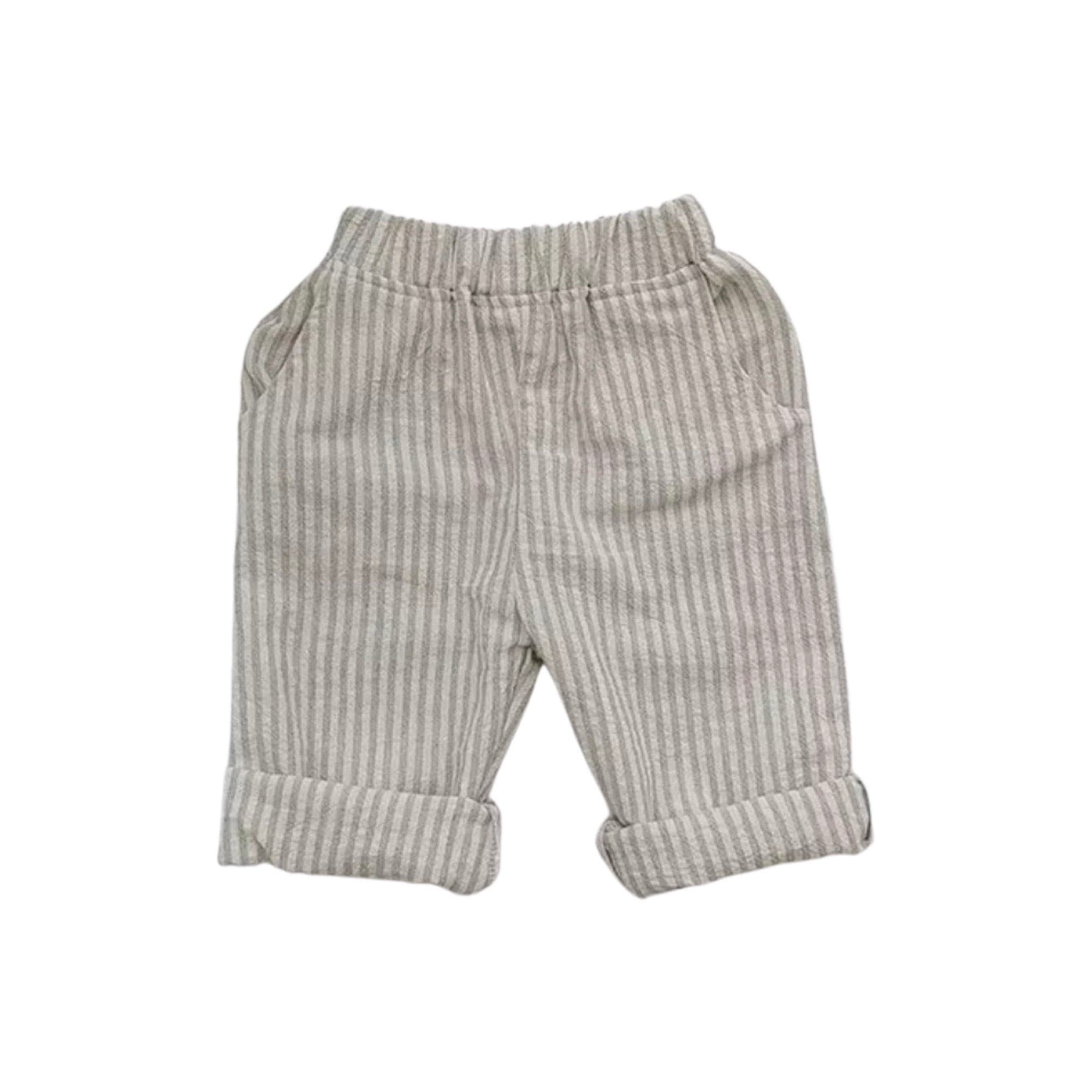 Linen Baby Pants - Beige Stripes.